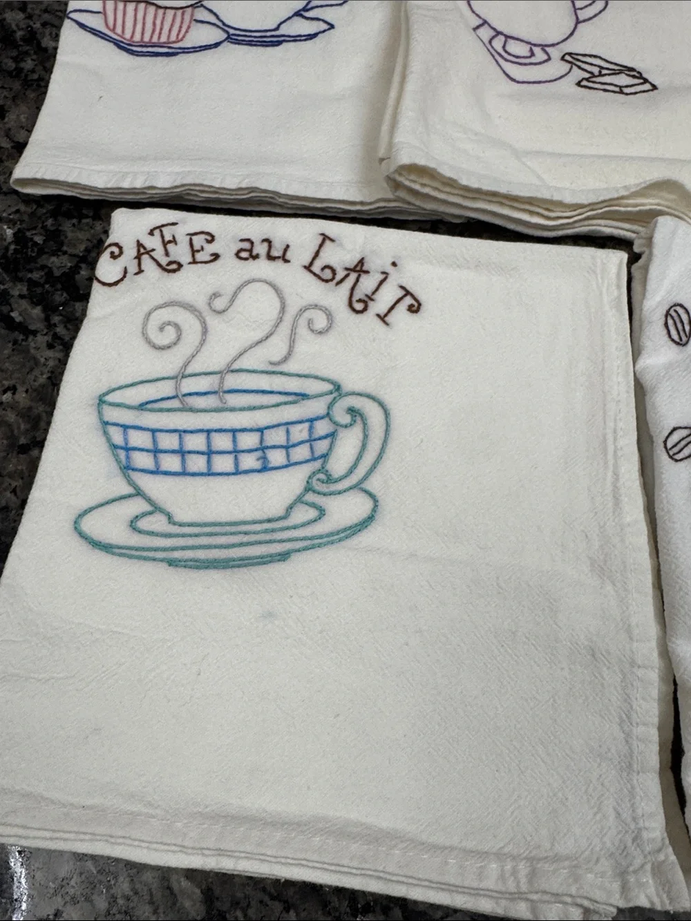 Embroidered cotton flour sack Coffee Kitchen Towels - White (Set) cheesecloth NE